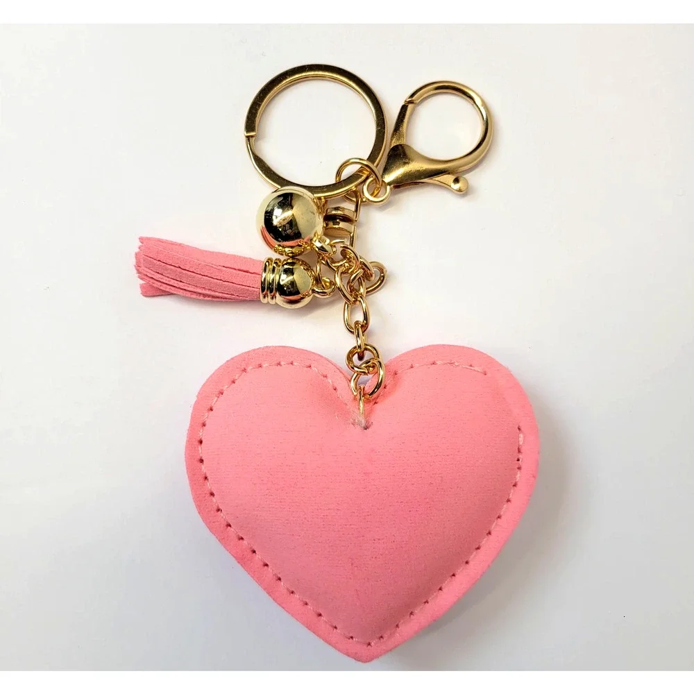 Heart‎ Rhinestone Bling Keychain Tassel Pink Tone Purse Bag Charm Gift Cute New